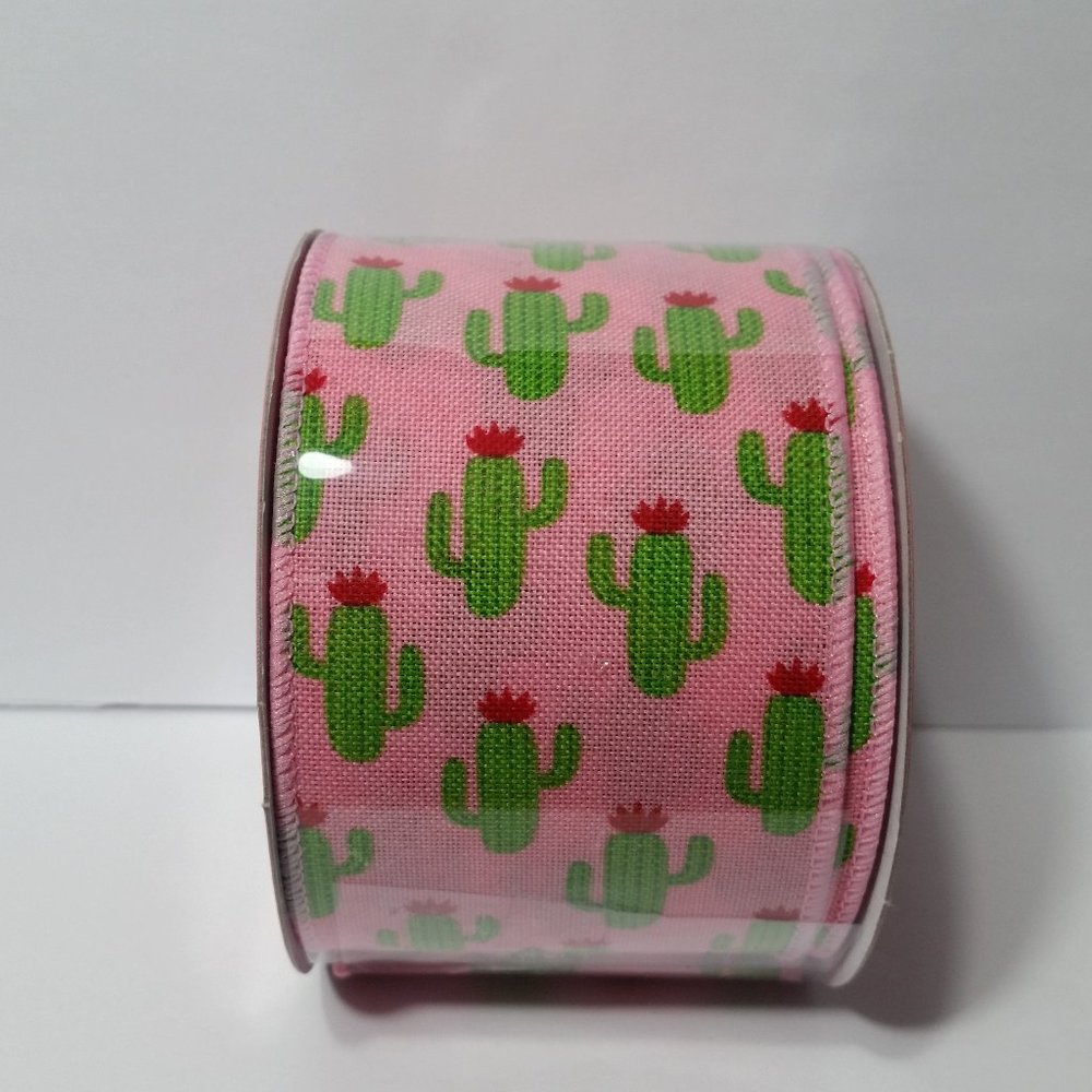 Wired Ribbon 2.5" Cactus Pink Green